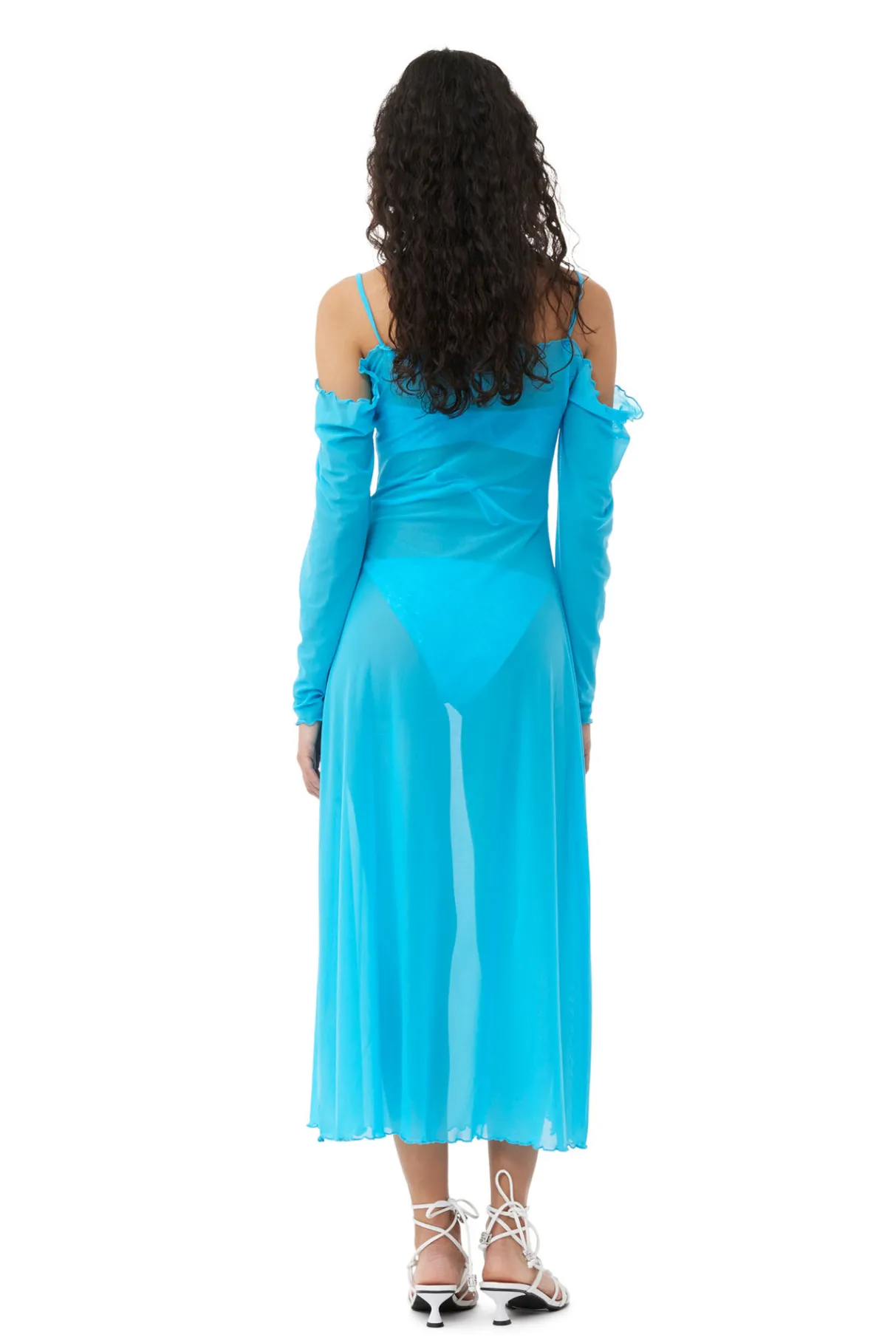 Best Sale GANNI X Ester Manas Mesh Off Shoulder Dress Bachelor Blue