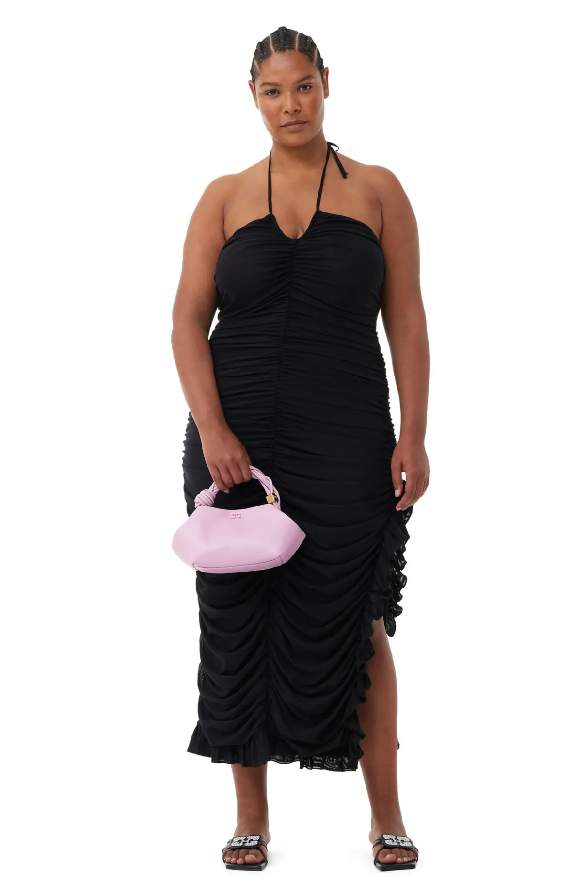 Hot GANNI X Ester Manas Mesh Halterneck Gather Dress Black