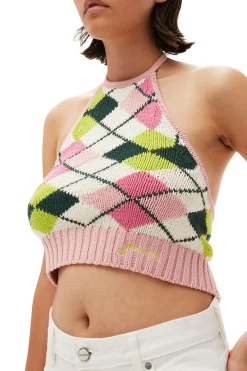 Outlet GANNI Graphic Cotton Halterneck Top Multicolour