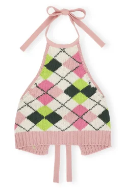 Outlet GANNI Graphic Cotton Halterneck Top Multicolour