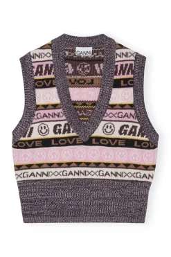 Shop GANNI Graphic V-Neck Vest Petrified Oak