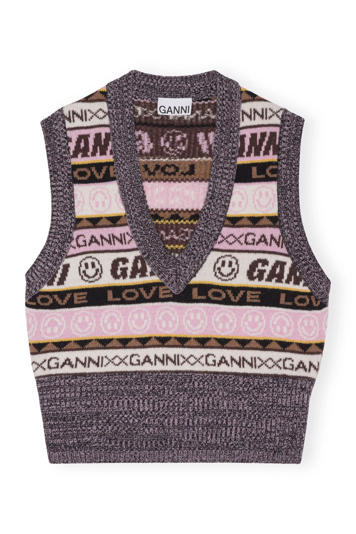 Shop GANNI Graphic V-Neck Vest Petrified Oak