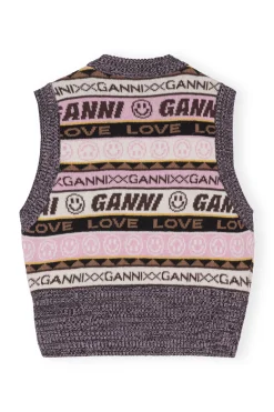 Shop GANNI Graphic V-Neck Vest Petrified Oak