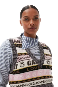 Shop GANNI Graphic V-Neck Vest Petrified Oak