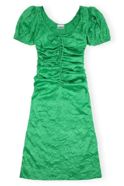 Online GANNI Green Crinkled Satin Midi Dress Bright Green