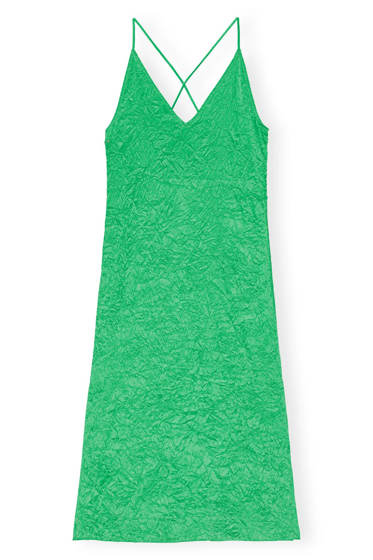 Discount GANNI Green Crinkled Satin Slip Dress Bright Green