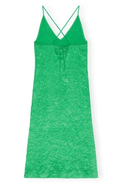 Discount GANNI Green Crinkled Satin Slip Dress Bright Green