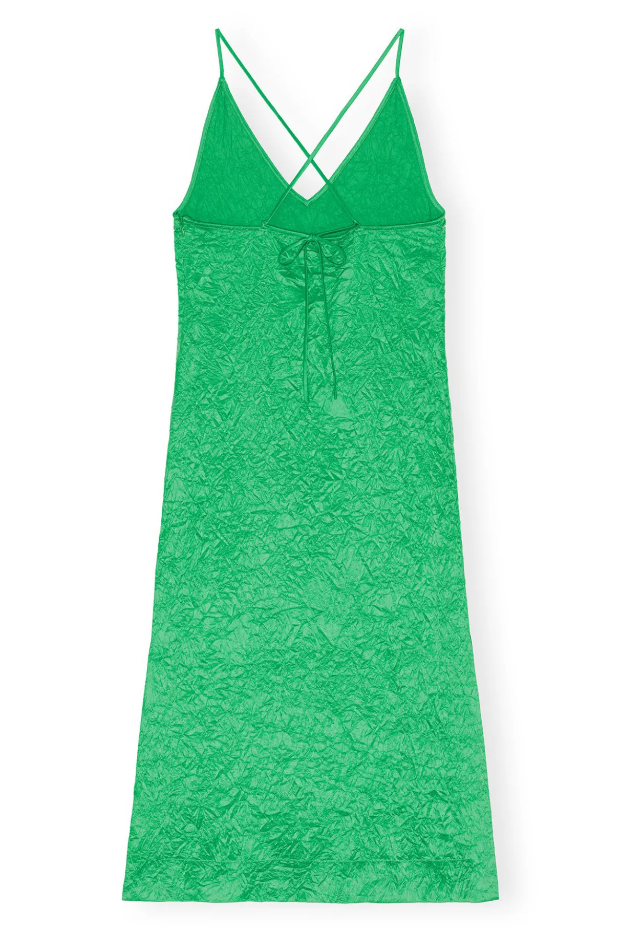 Discount GANNI Green Crinkled Satin Slip Dress Bright Green