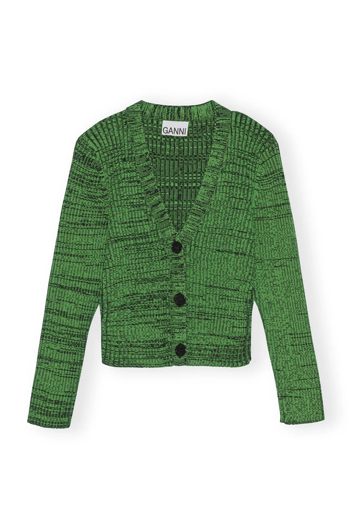 Hot GANNI Green Cropped Melange Knit Cardigan Kelly Green