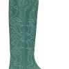 Best GANNI Green Knee High Embroidered Western Boots Bottle Green