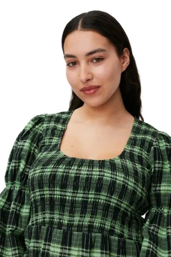Flash Sale GANNI Green Seersucker Check Maxi Smock Dress Peapod
