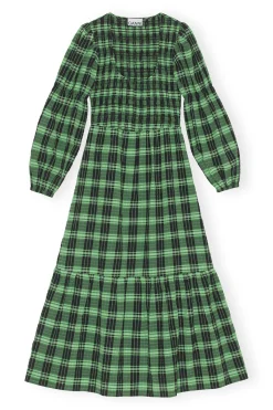Flash Sale GANNI Green Seersucker Check Maxi Smock Dress Peapod