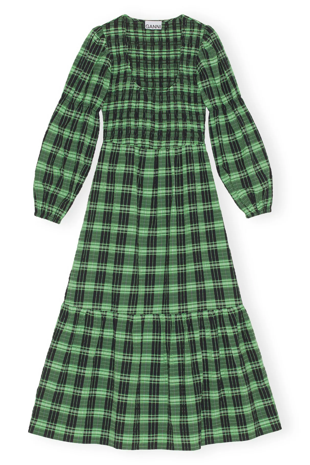 Flash Sale GANNI Green Seersucker Check Maxi Smock Dress Peapod
