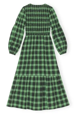 Flash Sale GANNI Green Seersucker Check Maxi Smock Dress Peapod
