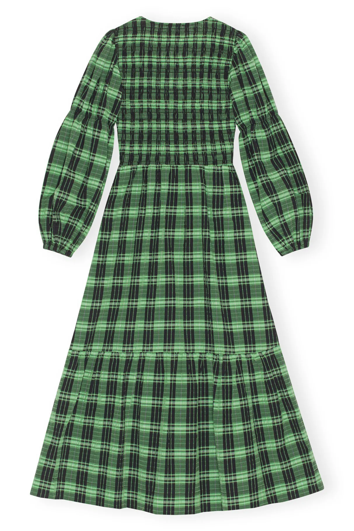 Flash Sale GANNI Green Seersucker Check Maxi Smock Dress Peapod