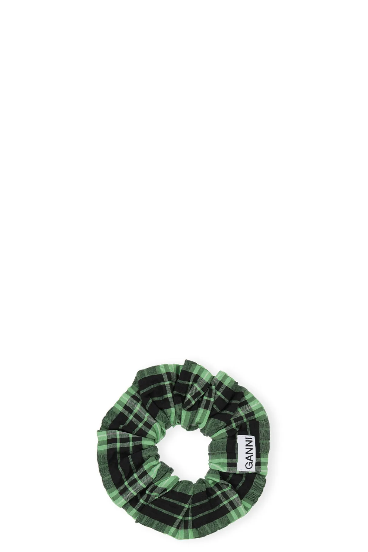 New GANNI Green Seersucker Check Scrunchie Peapod