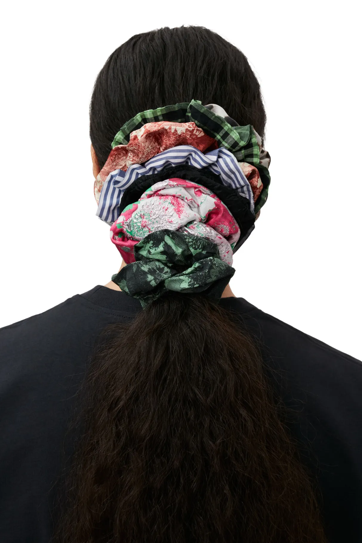 New GANNI Green Seersucker Check Scrunchie Peapod
