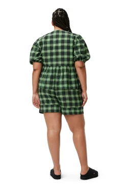Hot GANNI Green Seersucker Check Wrap Blouse Peapod