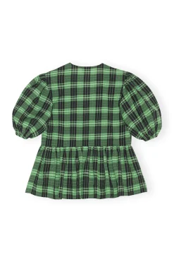 Hot GANNI Green Seersucker Check Wrap Blouse Peapod