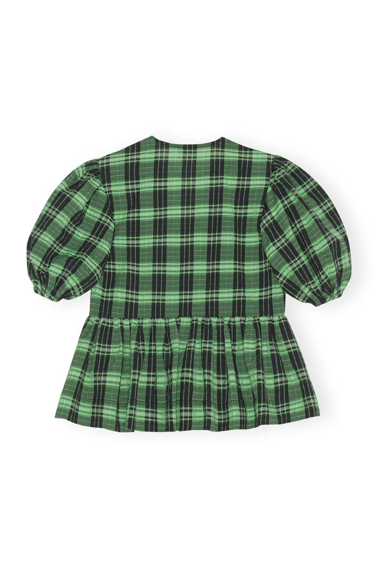 Hot GANNI Green Seersucker Check Wrap Blouse Peapod