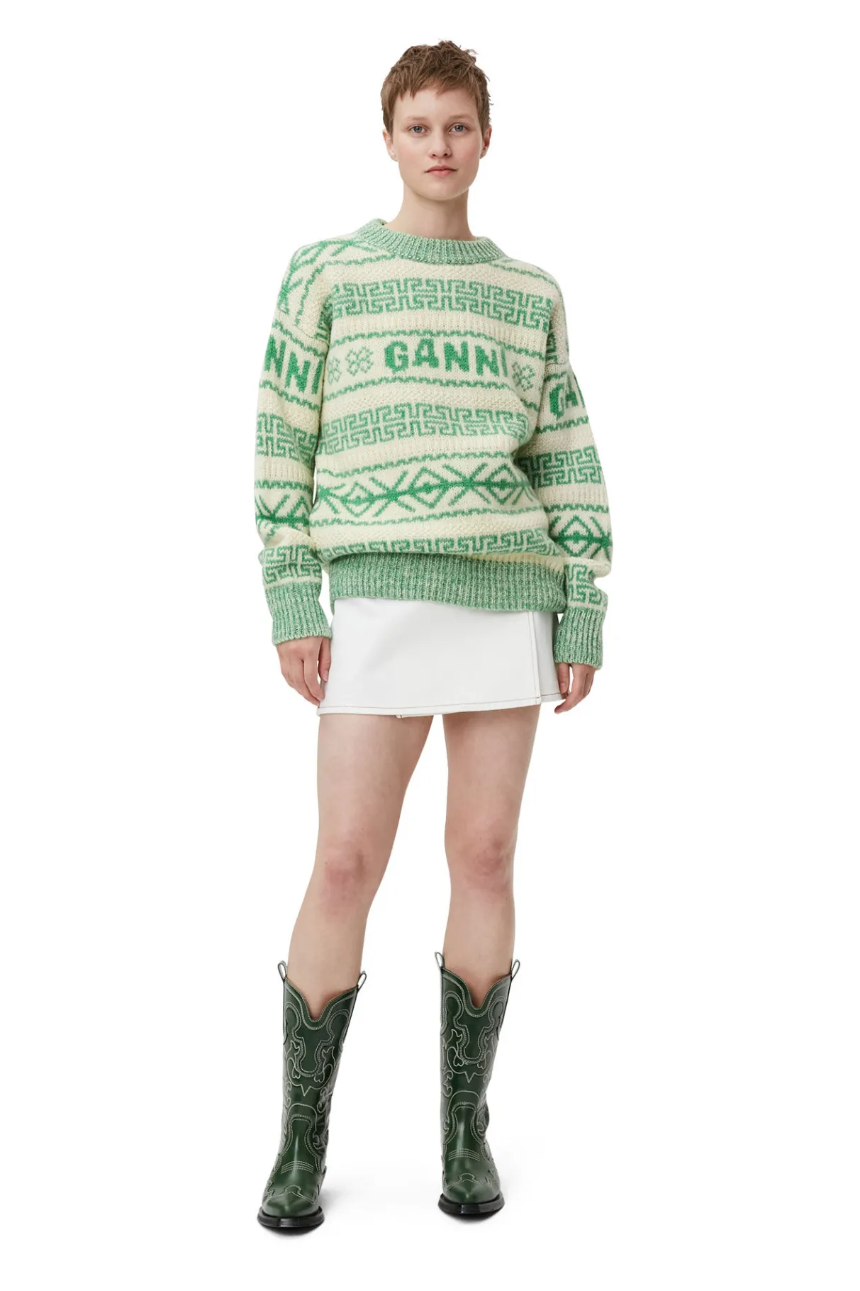 Store GANNI Green Wool Pullover Egret