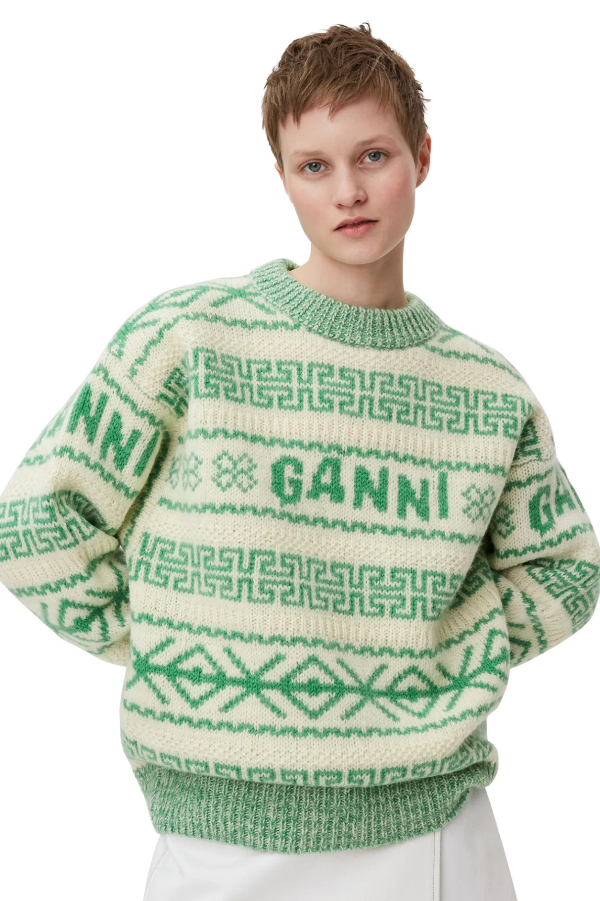 Store GANNI Green Wool Pullover Egret