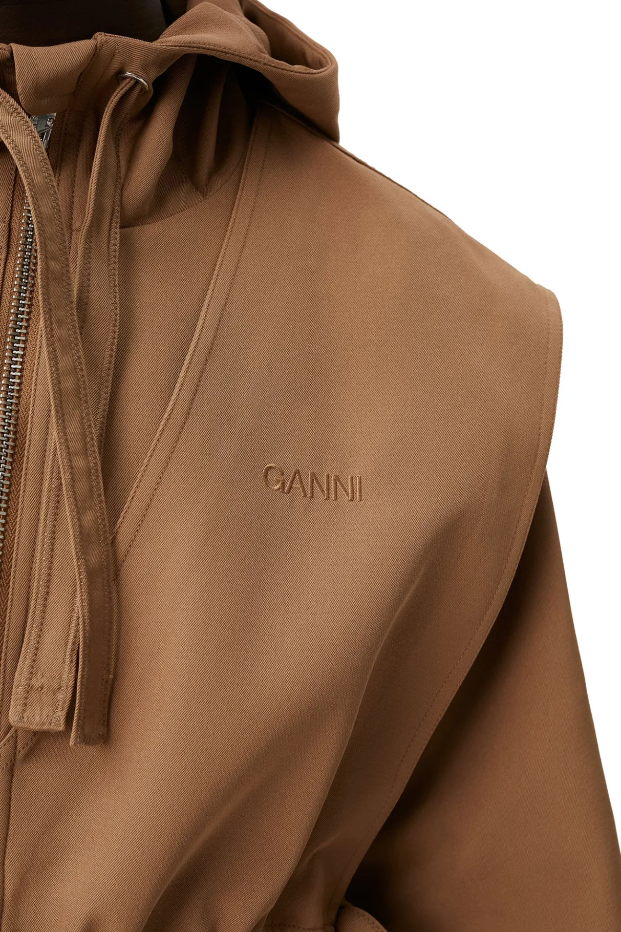 Shop GANNI Heavy Twill Oversized Coat Petrified Oak