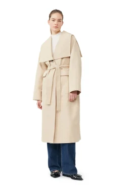 Shop GANNI Heavy Twill Oversized Trench Coat Pale Khaki