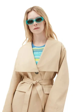 Shop GANNI Heavy Twill Oversized Trench Coat Pale Khaki