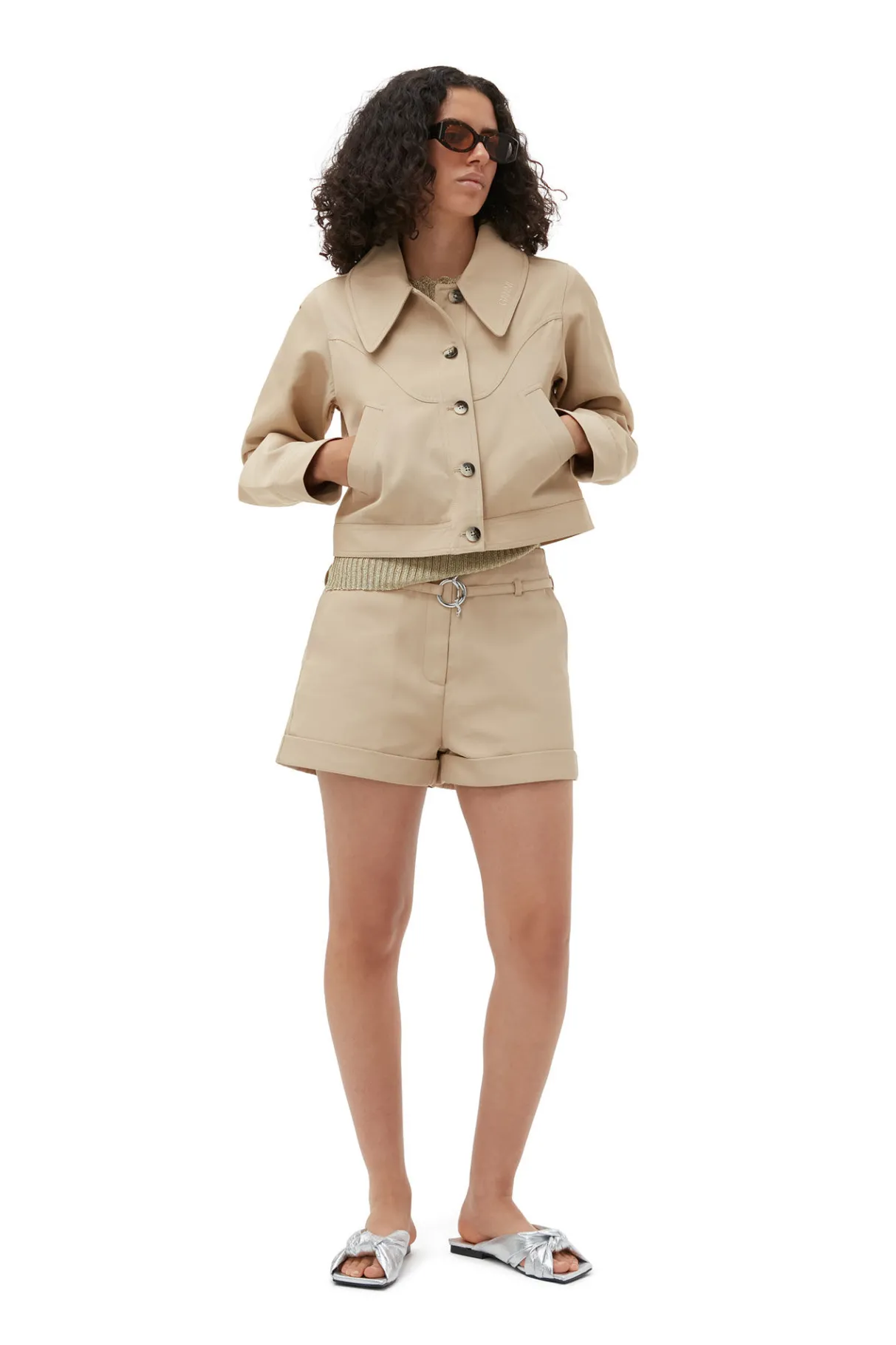 Discount GANNI Heavy Twill Short Jacket Pale Khaki