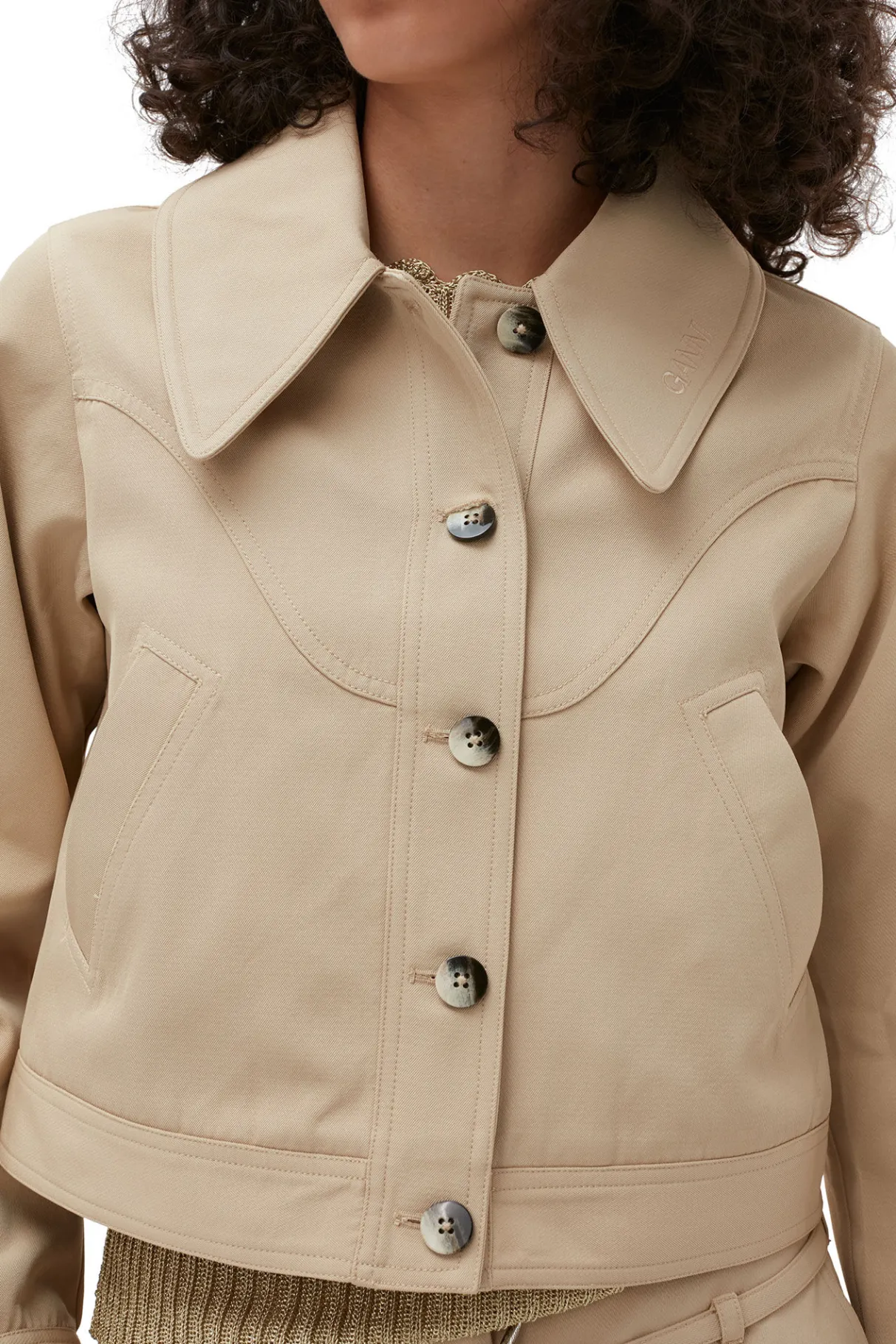Discount GANNI Heavy Twill Short Jacket Pale Khaki