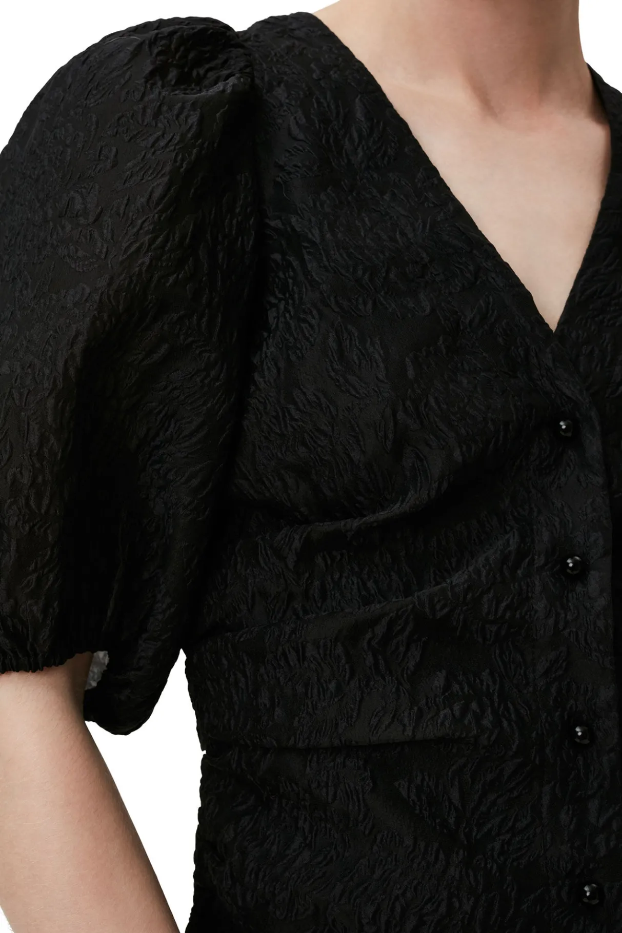 Discount GANNI Jacquard V-Neck Blouse Black