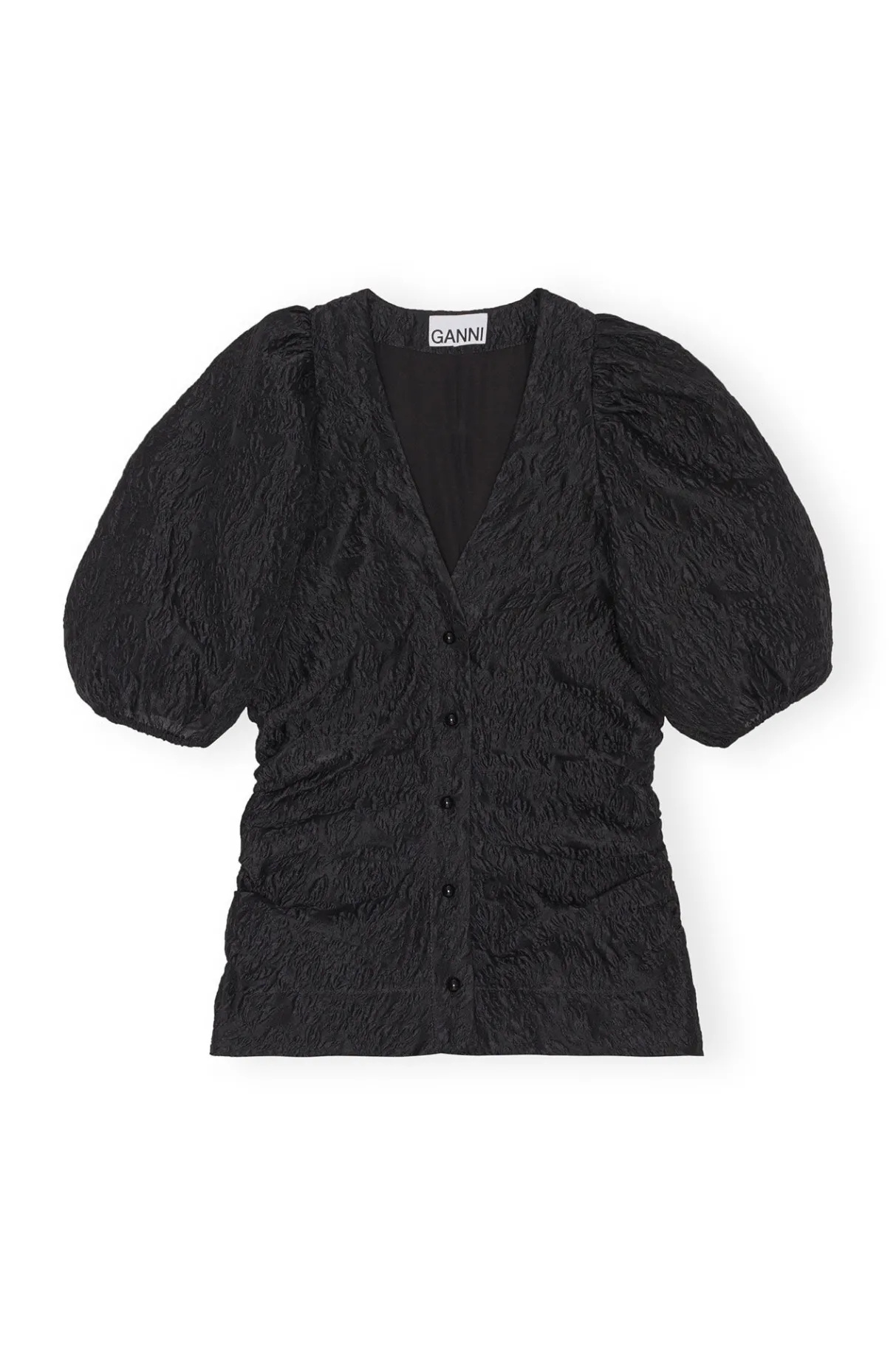 Discount GANNI Jacquard V-Neck Blouse Black