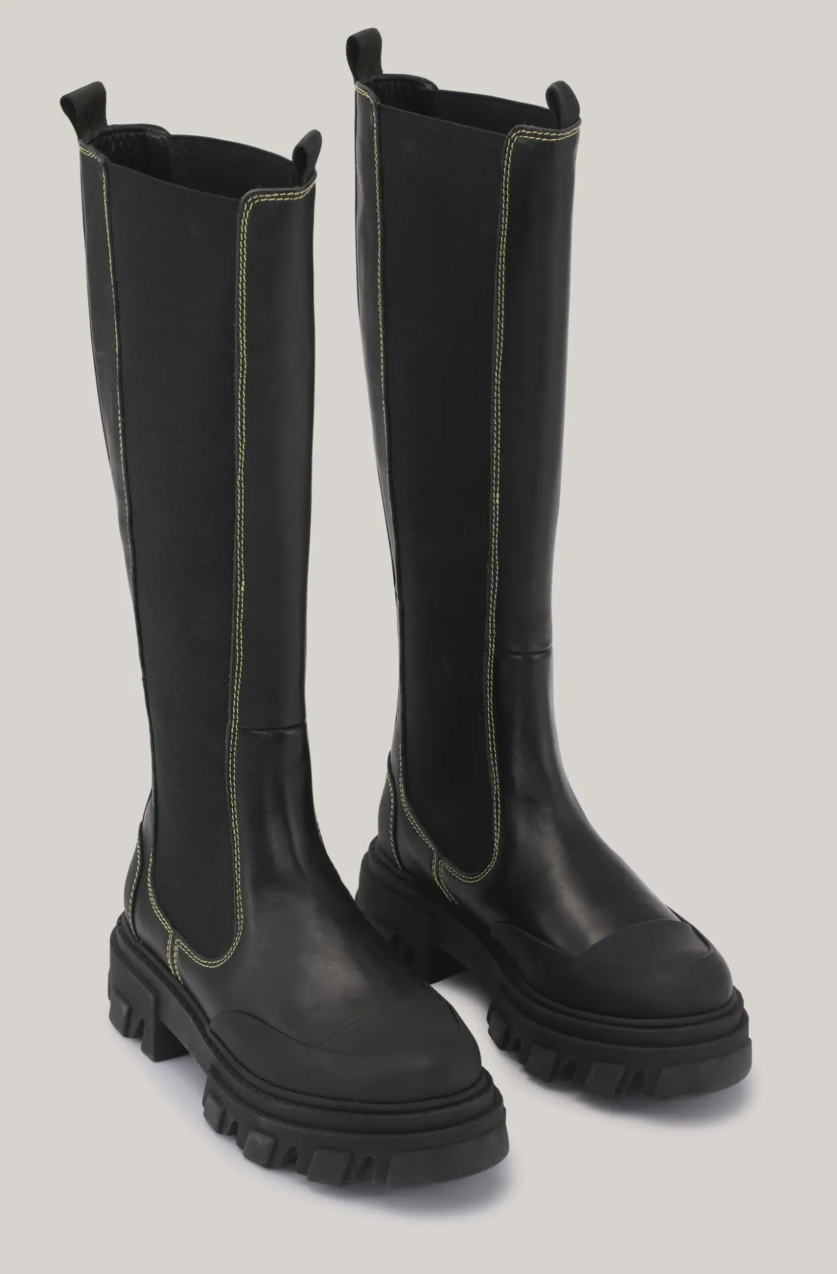 Shop GANNI Knee Chelsea Boots Black