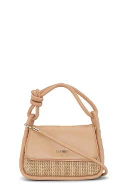 Hot GANNI Knot Flap Over Raffia Bag Tan