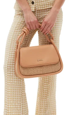 Hot GANNI Knot Flap Over Raffia Bag Tan