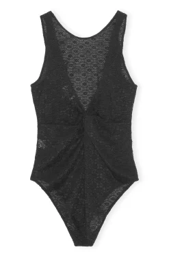 Online GANNI Lace Lowback Bodysuit Black