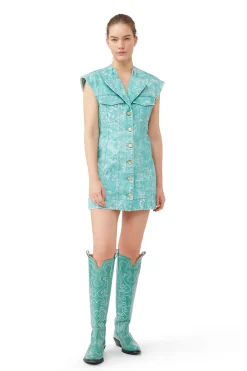Discount GANNI Lace Printed Denim Mini Dress Canton