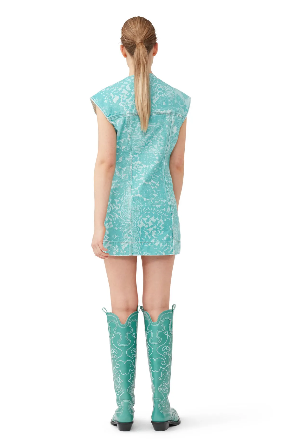 Discount GANNI Lace Printed Denim Mini Dress Canton