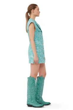 Discount GANNI Lace Printed Denim Mini Dress Canton