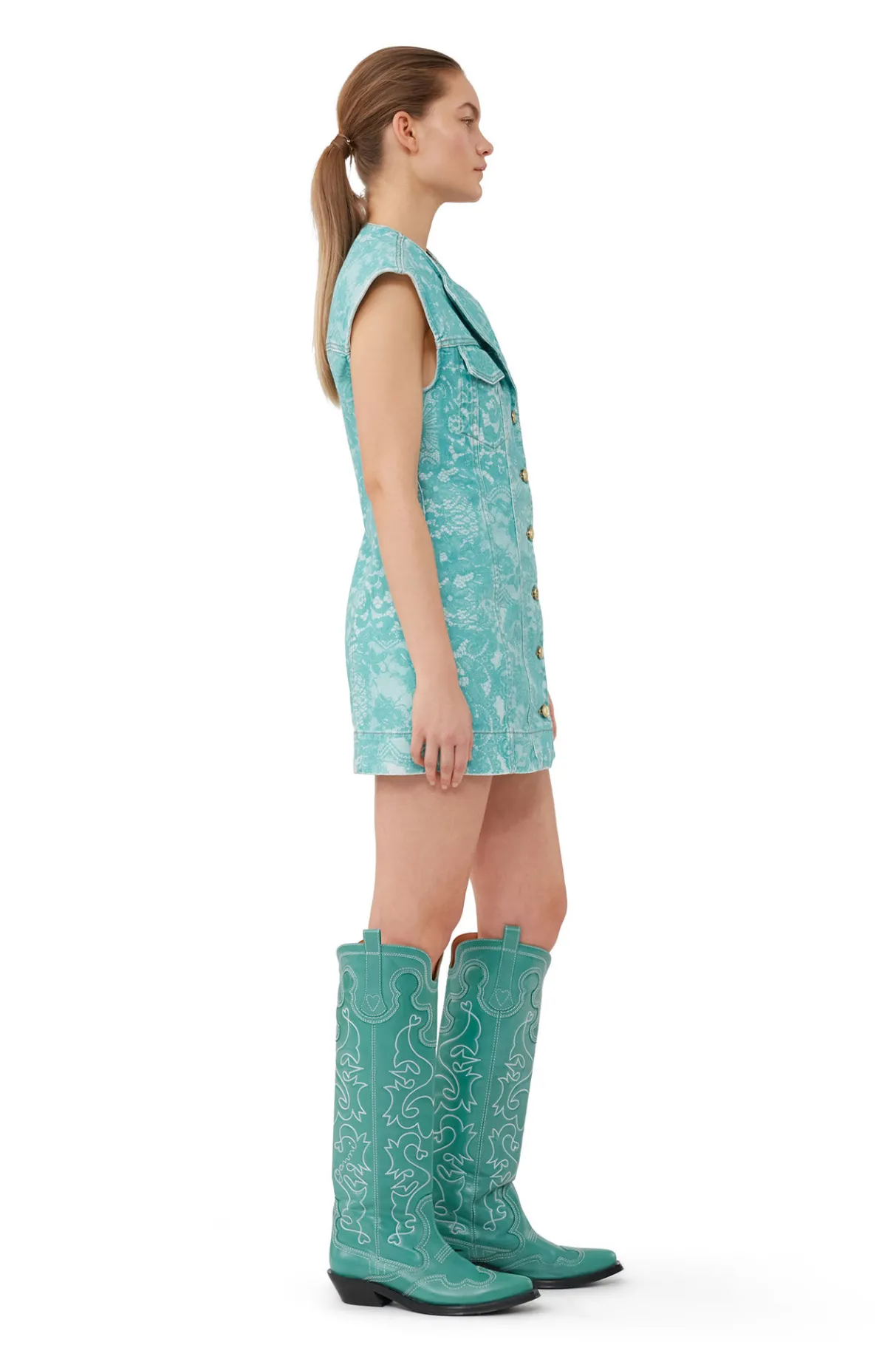 Discount GANNI Lace Printed Denim Mini Dress Canton