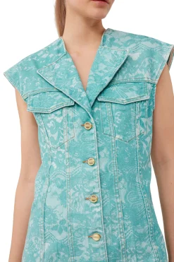 Discount GANNI Lace Printed Denim Mini Dress Canton