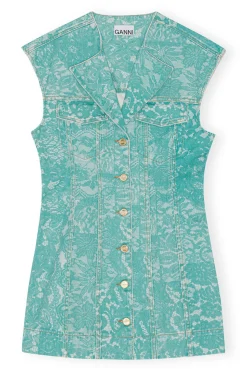 Discount GANNI Lace Printed Denim Mini Dress Canton