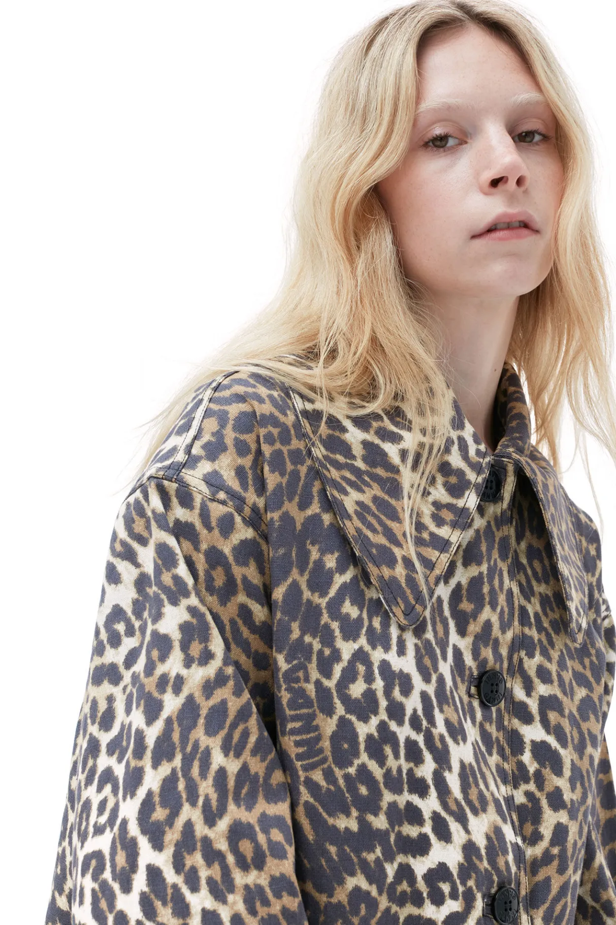 Flash Sale GANNI Leopard Printed Canvas Coat Almond Milk