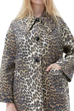 Flash Sale GANNI Leopard Printed Canvas Coat Almond Milk