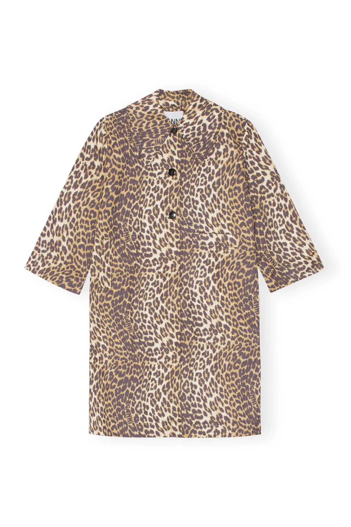 Flash Sale GANNI Leopard Printed Canvas Coat Almond Milk