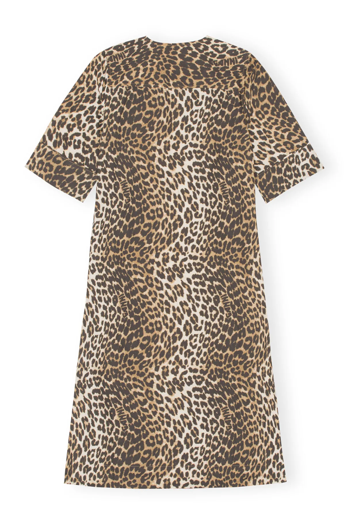 Cheap GANNI Leopard Wide Midi Dress Big Leopard Almond Milk