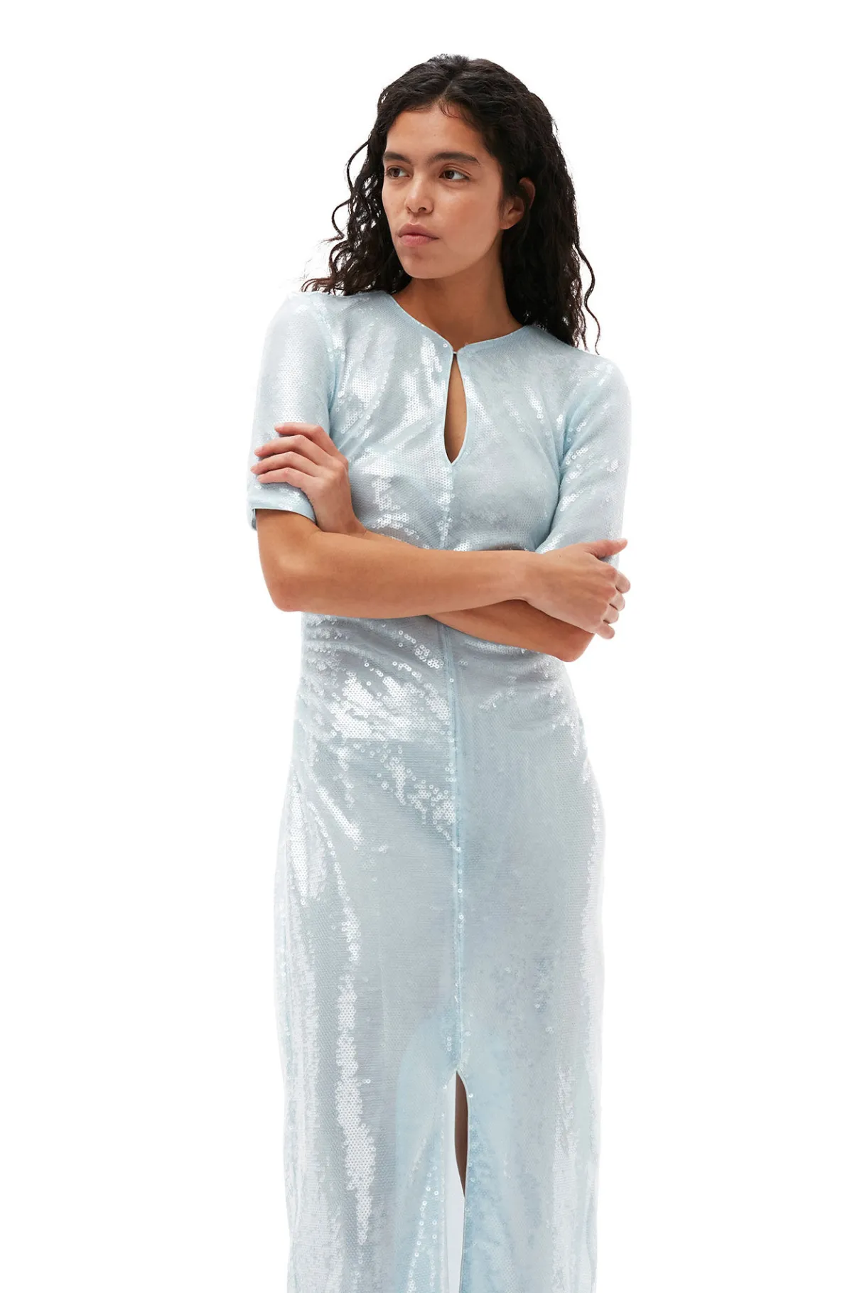 Cheap GANNI Light Sequins Maxi Dress Ice Water