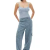Discount GANNI Light Stripe Denim Cargo Pants Mid Blue Stone
