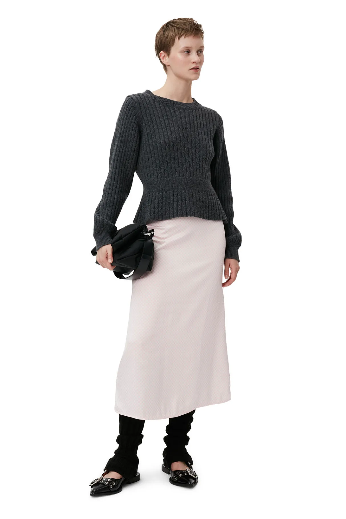 Online GANNI Lilac Satin Midi Skirt Light Lilac